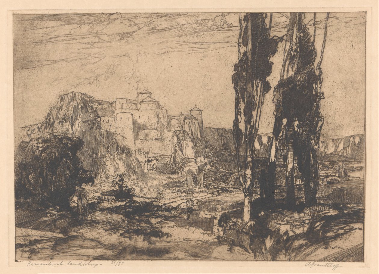 Romantisch landschap（物品上的原标题） 作者 Adriaan J. van 't Hoff（艺术家签名）