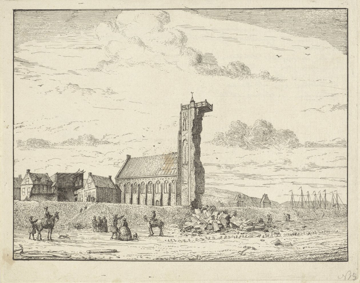 埃格蒙德安泽（Egmond aan Zee）倒塌的塔楼，1741 年 作者 阿德里安·斯宾德