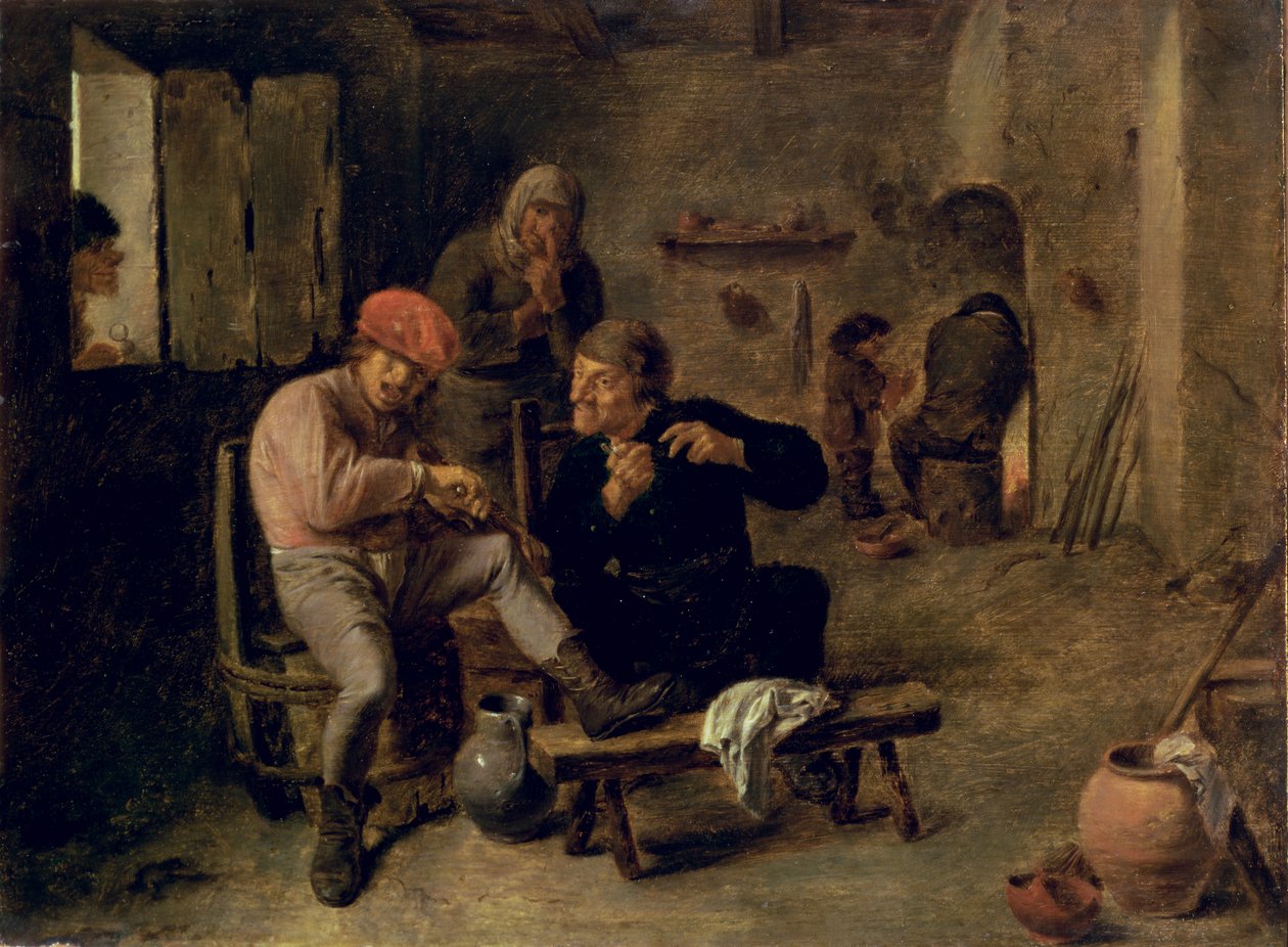 小酒馆场景，或The Village Fiddler，1634-8（小组） 作者 阿德里安布劳威尔