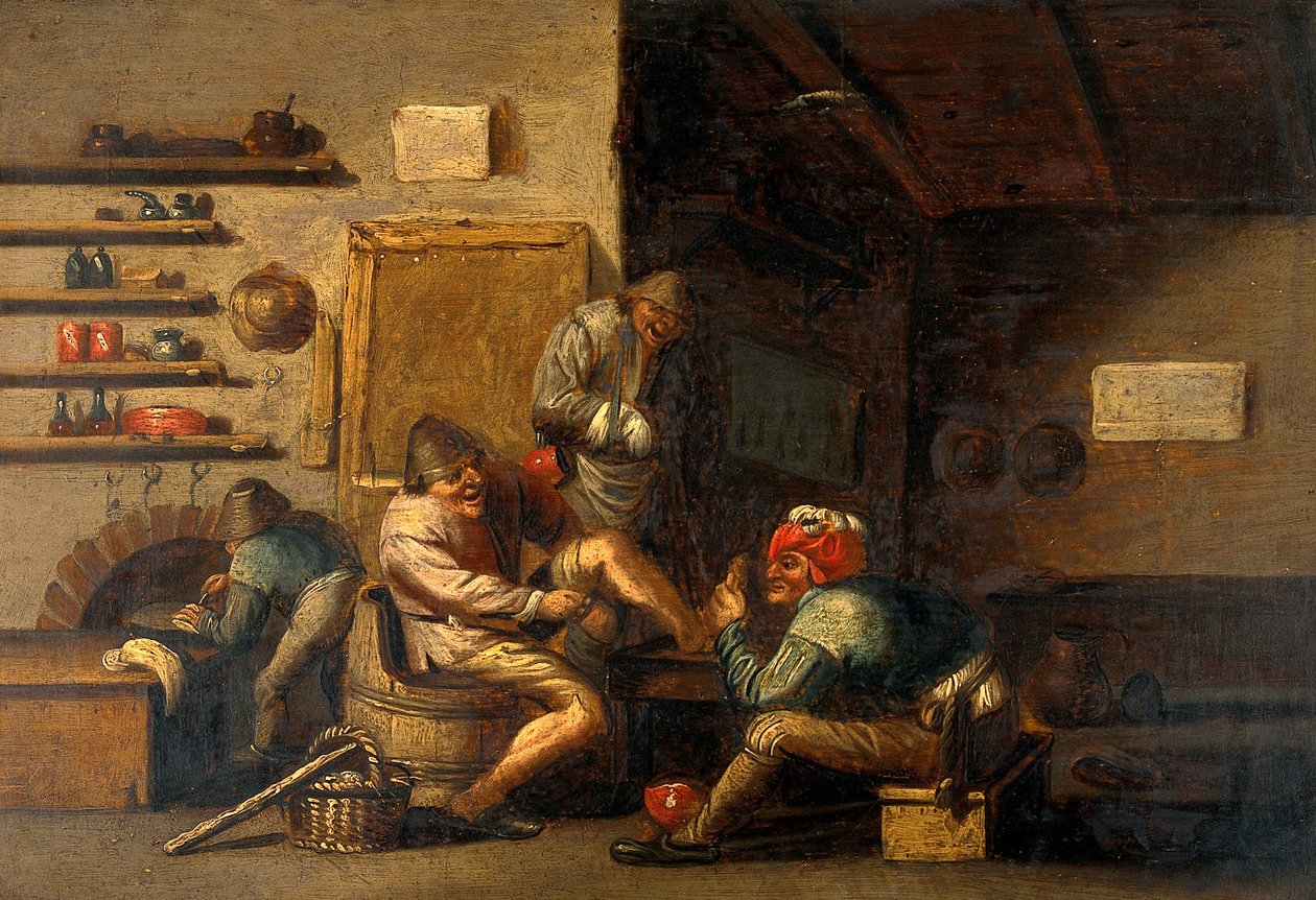 外科医生在勒芒脚上操作 作者 阿德里亚恩·扬斯（Adriaen Jansz）。范·奥斯塔德