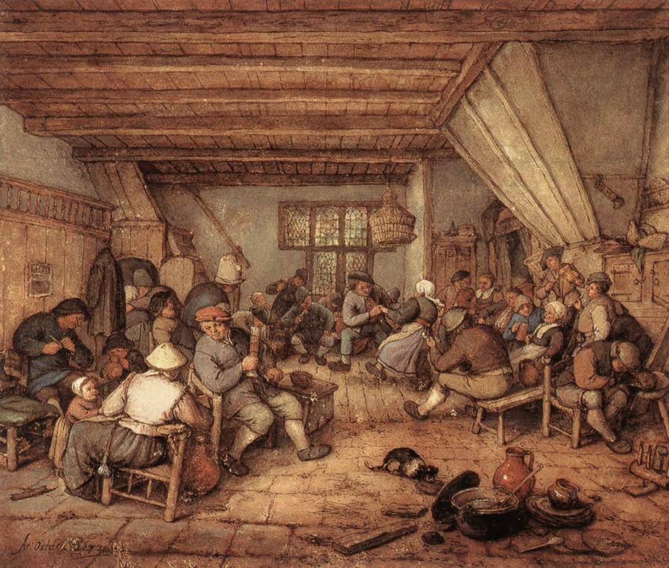 在旅店里跳舞，喝酒和制作音乐家 作者 阿德里亚恩·扬斯（Adriaen Jansz）。范·奥斯塔德
