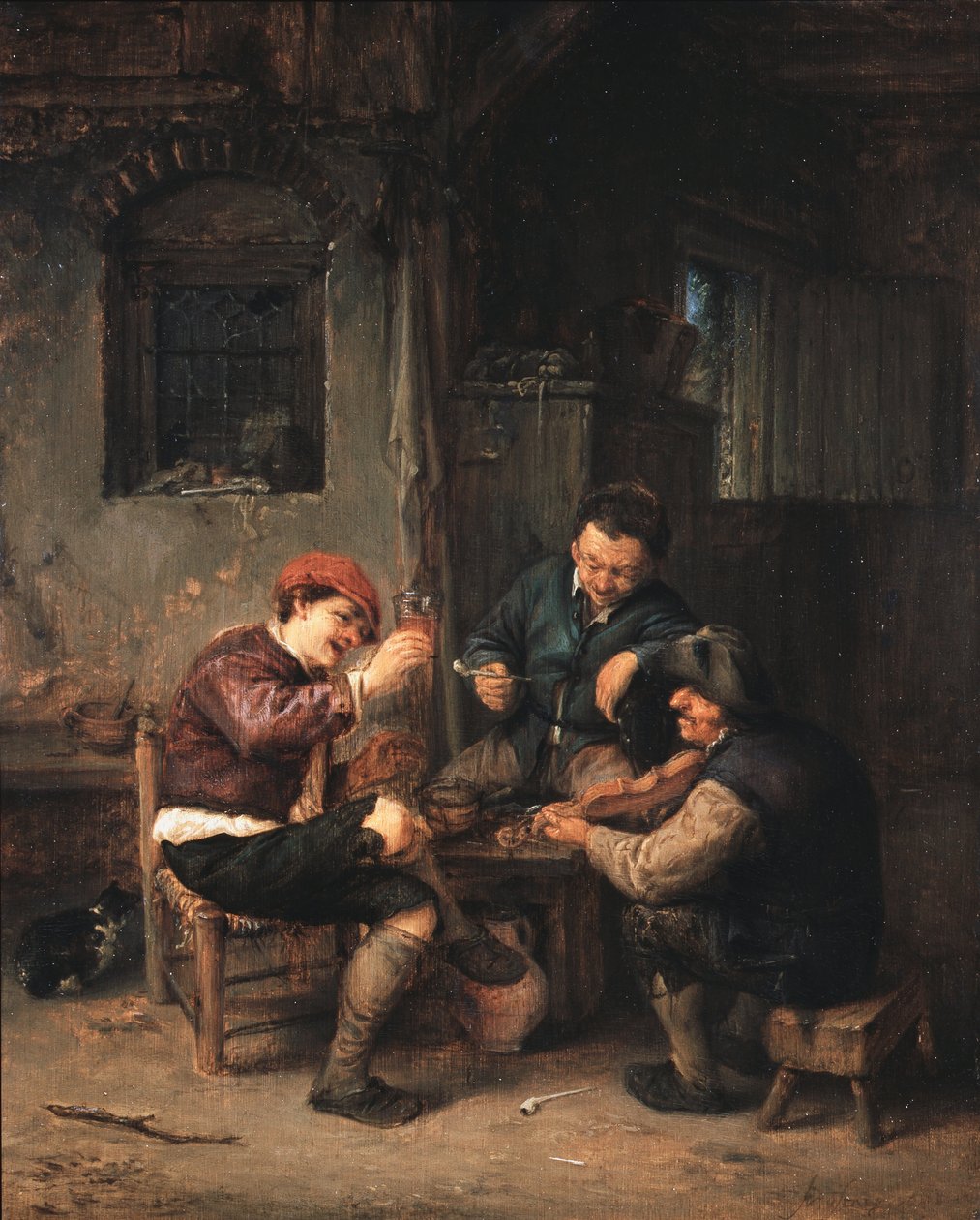 三个农民在一家旅馆 作者 阿德里亚恩·扬斯（Adriaen Jansz）。范·奥斯塔德