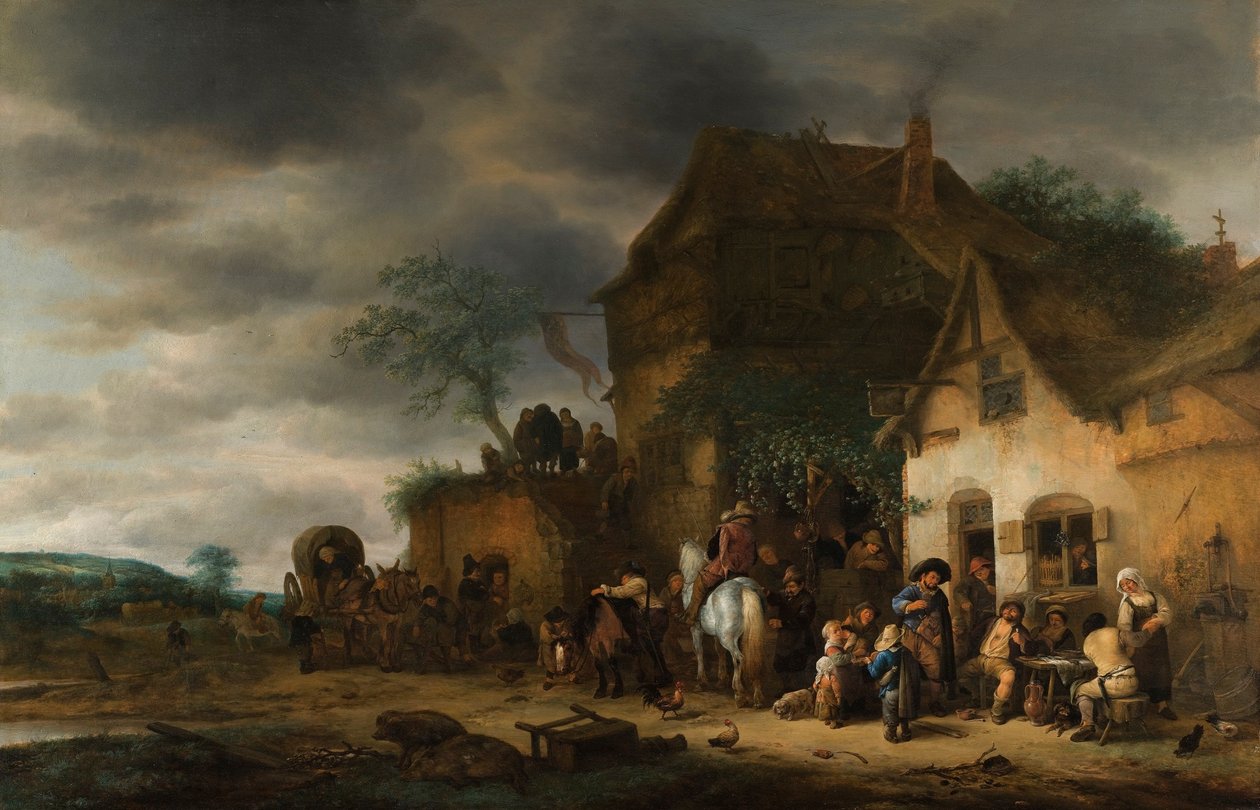 旅行者在乡村旅馆停了下来 作者 阿德里亚恩·扬斯（Adriaen Jansz）。范·奥斯塔德