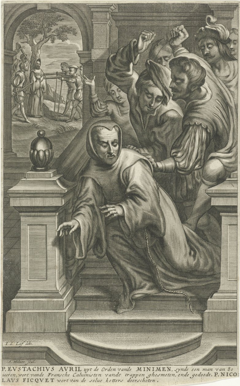 Eustachius Avril被加尔文主义者扔下楼梯 作者 阿德里亚恩·米拉尔特（Adriaen Millaert）