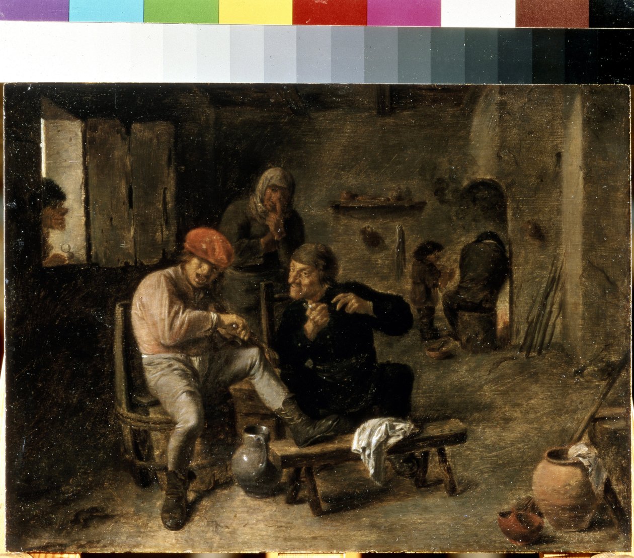 "酒馆场景（乡村提琴手）Adriaen Brouwer（约 1605-1638 年）的画作 1634-1638 年 尺寸：25x33.5 厘米 圣彼得堡艾尔米塔什博物馆 作者 阿德里安布劳威尔