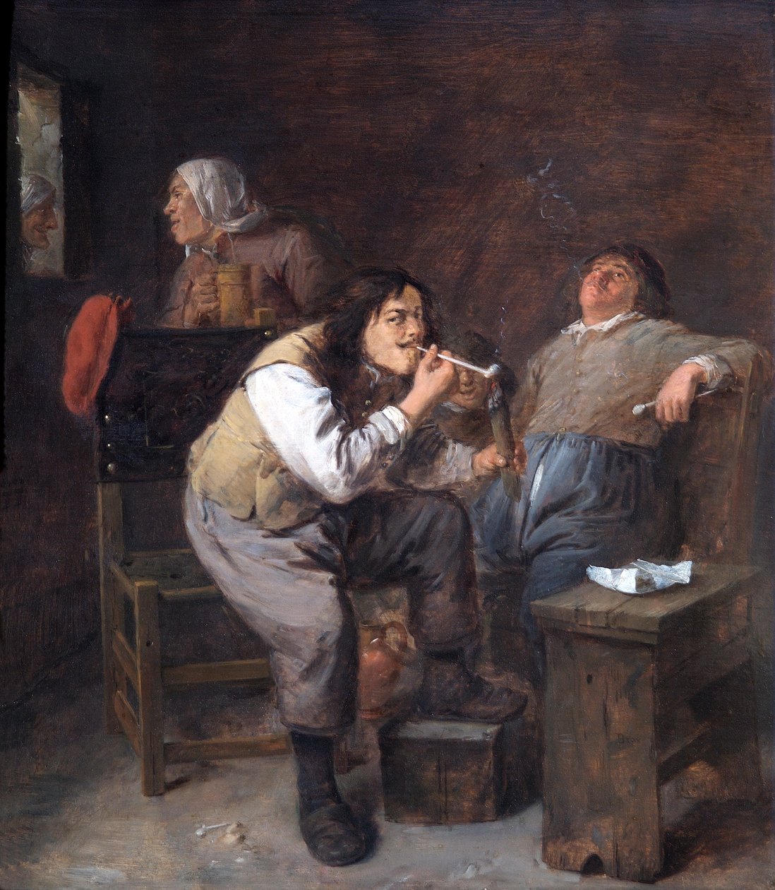 《吸烟者》，c.1635-38（橡木板上的油画） 作者 阿德里安布劳威尔