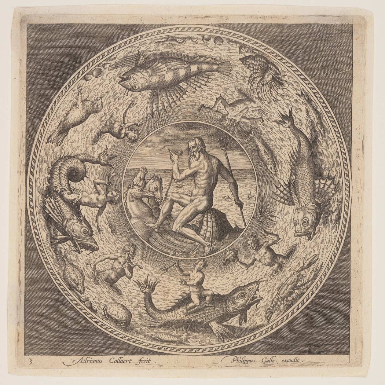 波塞冬，选自一套版画设计（Fonds de Coupe） 作者 阿德里亚恩·科拉特