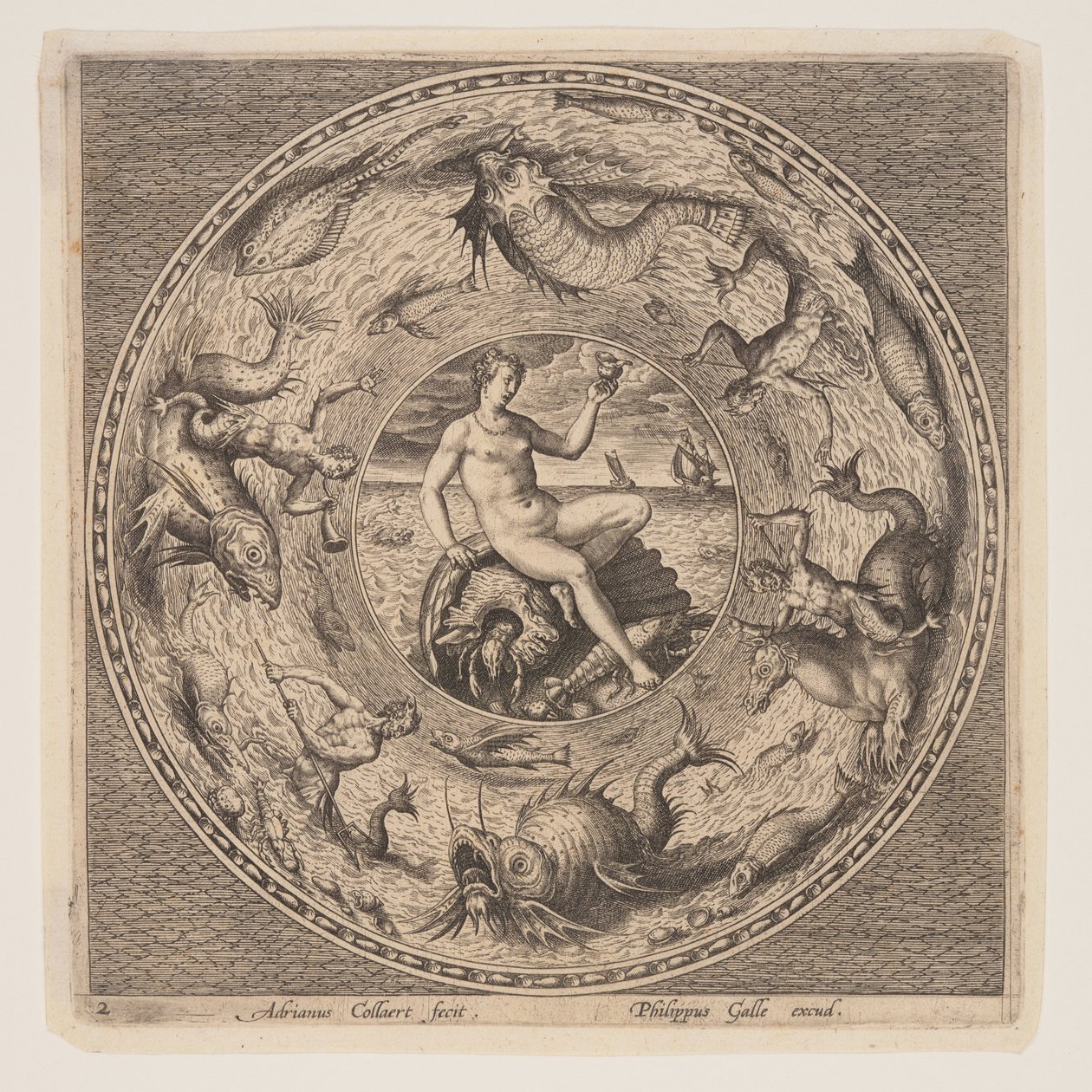 贝壳上的忒提斯，选自一套版画设计（Fonds de Coupe） 作者 阿德里亚恩·科拉特