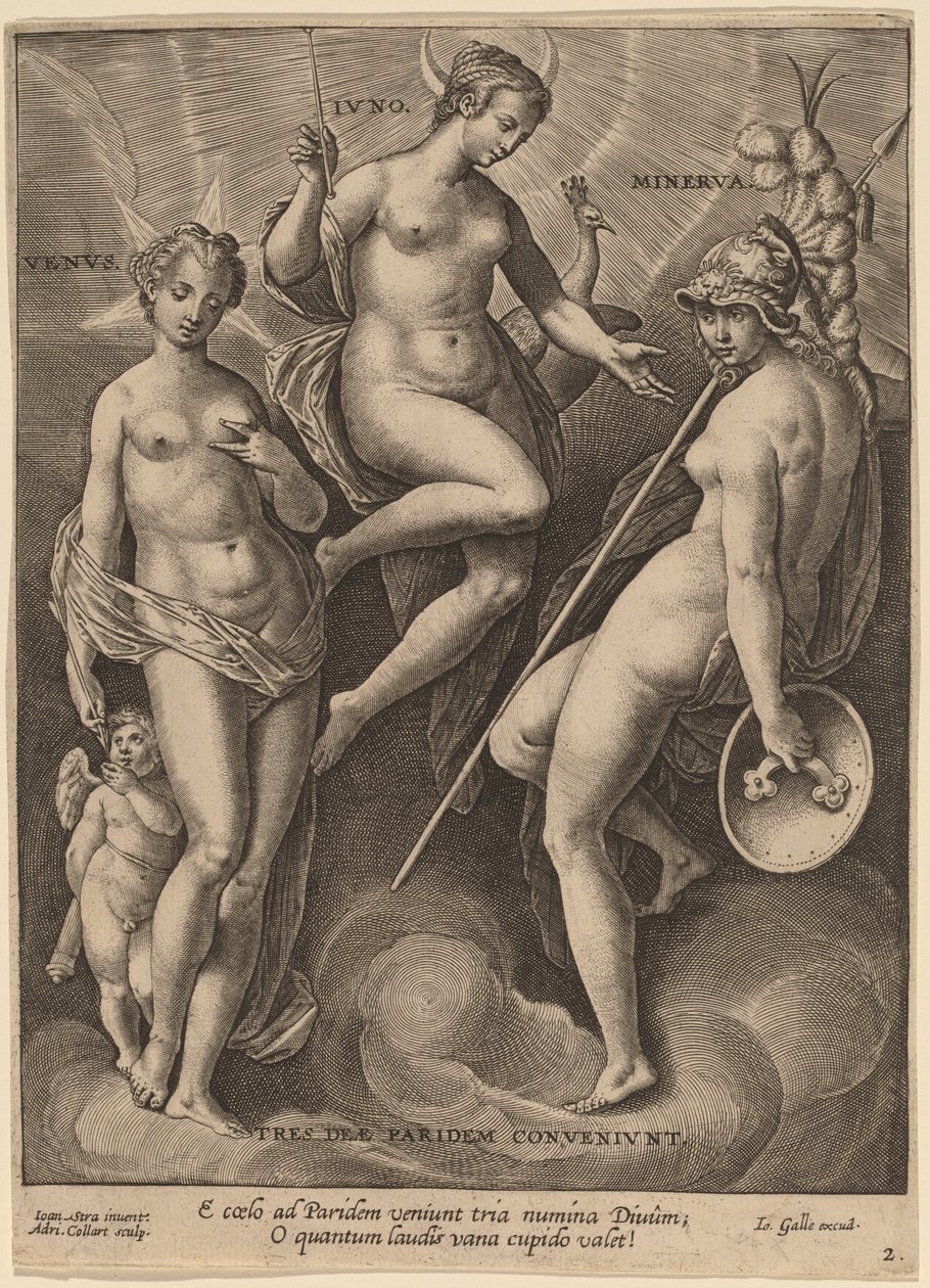 金星、朱诺和密涅瓦 作者 Jan van der Straet 之后的 Adriaen Collaert