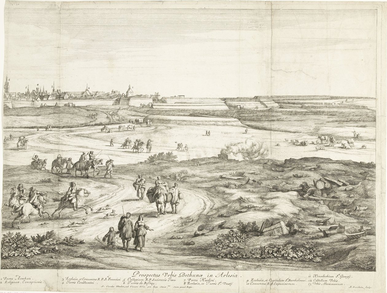 Bethune 景观（右页）
Veuë de la Ville de Bethune en Artois（物品上的标题） 作者 阿德里亚恩·弗朗斯·布德温斯