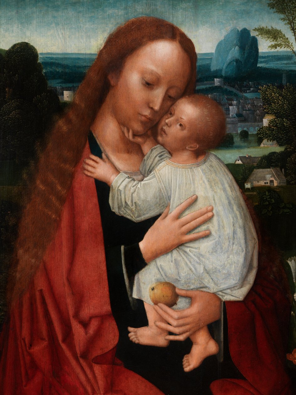麦当娜与施洗者约翰和圣杰罗姆的细节（面板油画） 作者 Adriaen Isenbrandt或Isenbrant