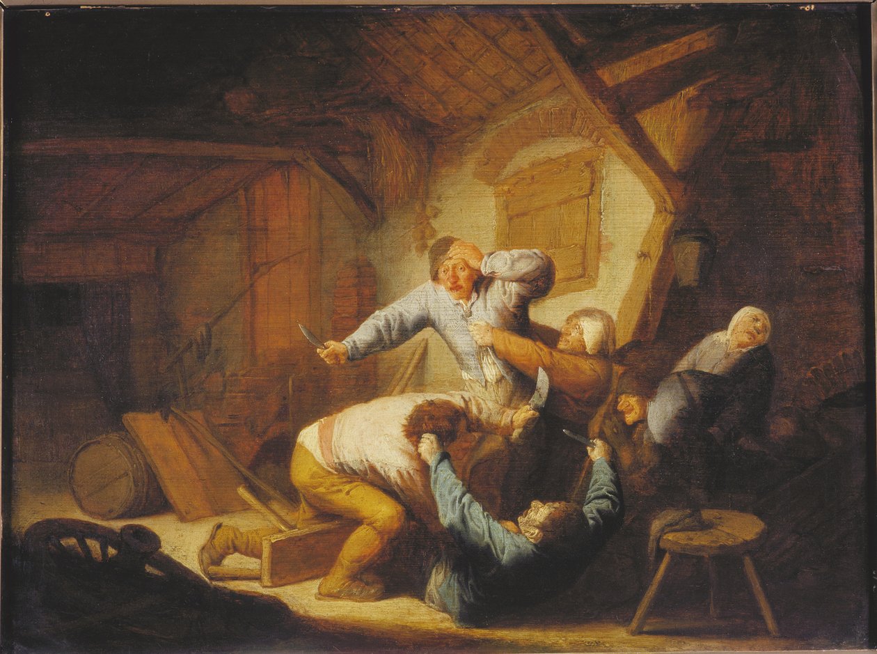 农民战斗，17世纪中期。 作者 Adriaen Jansz Ostade 面包车