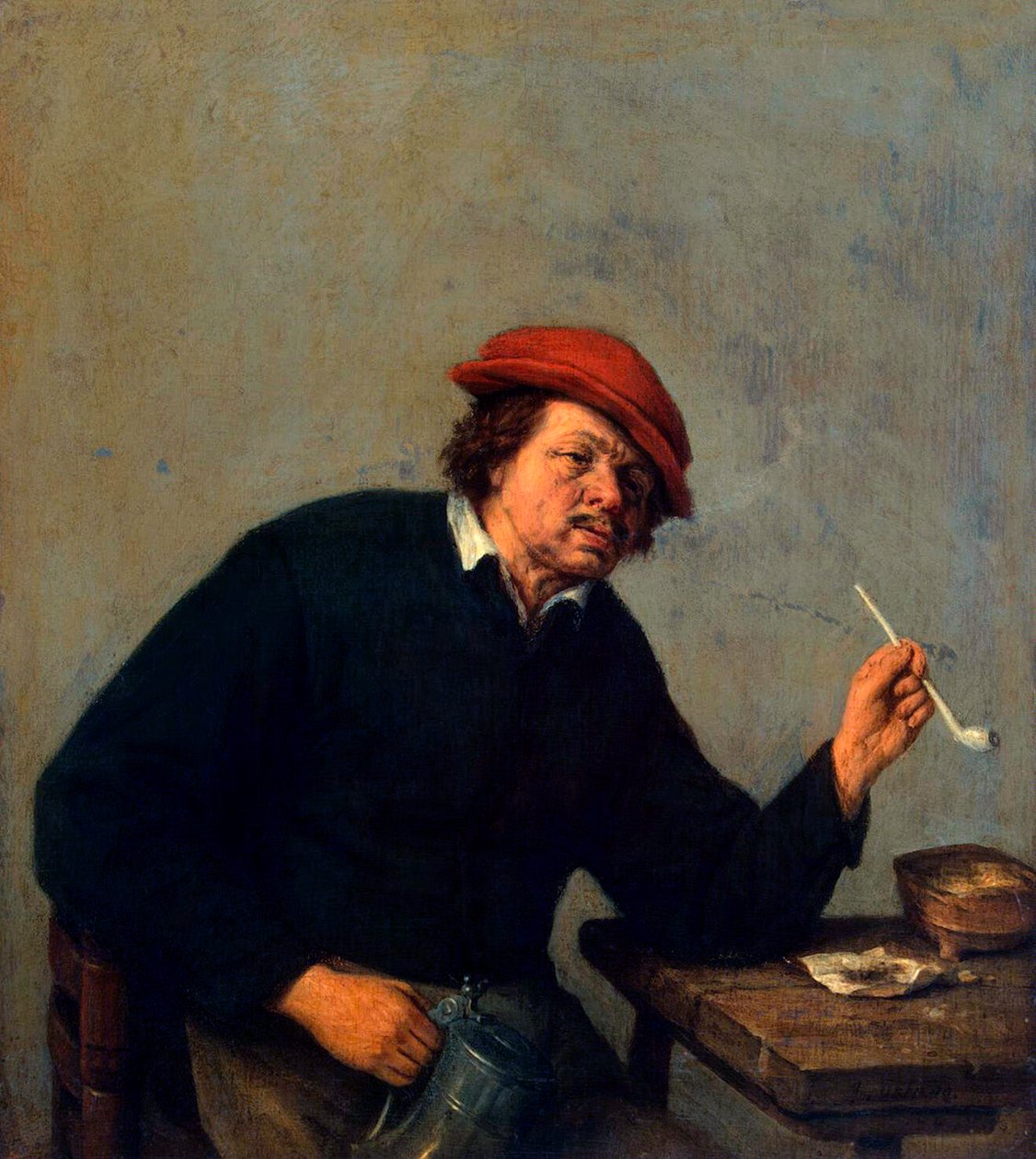吸烟者"，约1655年。 作者 Adriaen Jansz Ostade 面包车