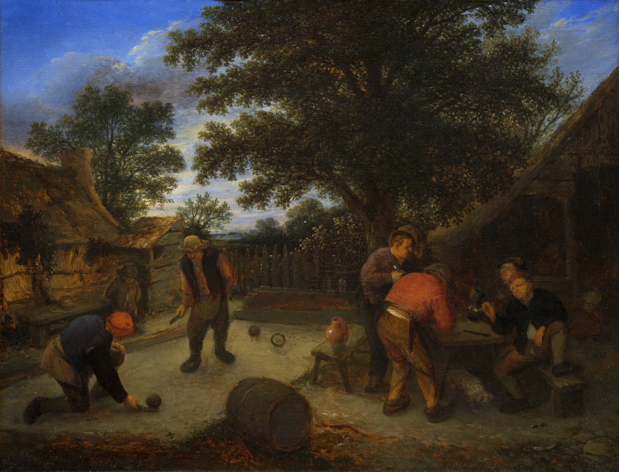 客栈花园中的球手，约 1660 年（油画） 作者 阿德里亚恩·扬斯（Adriaen Jansz）。范·奥斯塔德