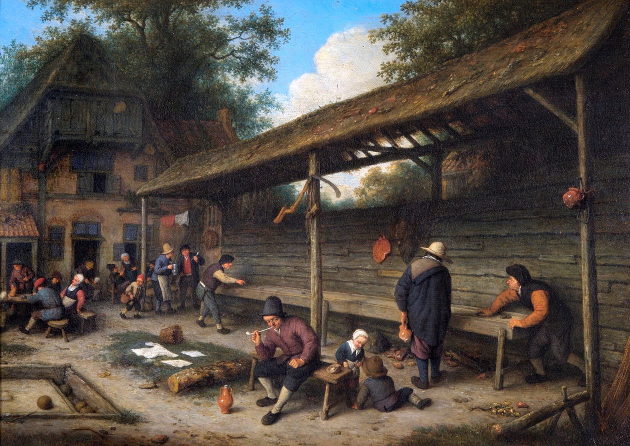 旅馆的庭院里正在玩沙狐球 作者 阿德里亚恩·扬斯（Adriaen Jansz）。范·奥斯塔德
