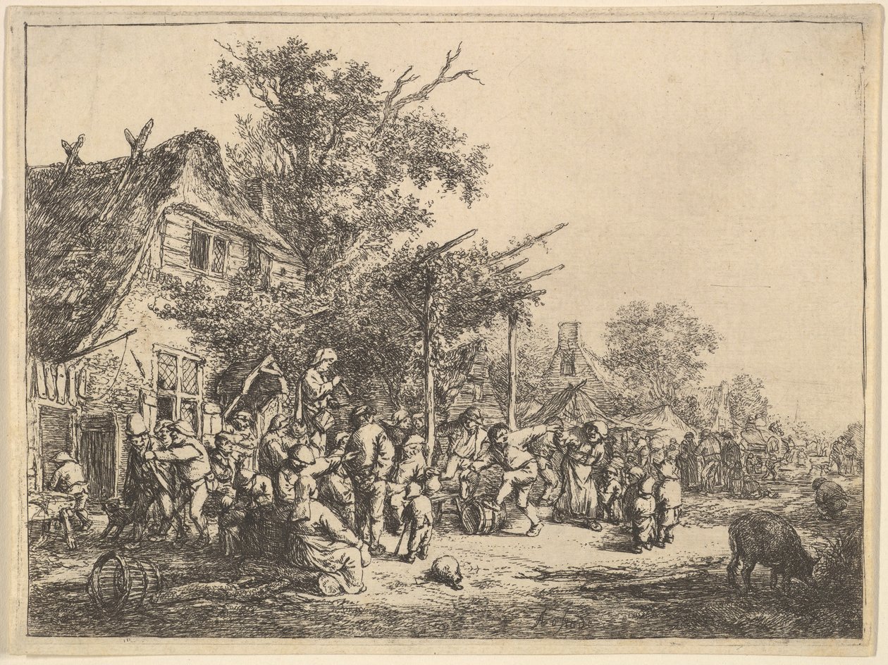 1610-85年，在格子下跳舞。 作者 阿德里亚恩·扬斯（Adriaen Jansz）。范·奥斯塔德