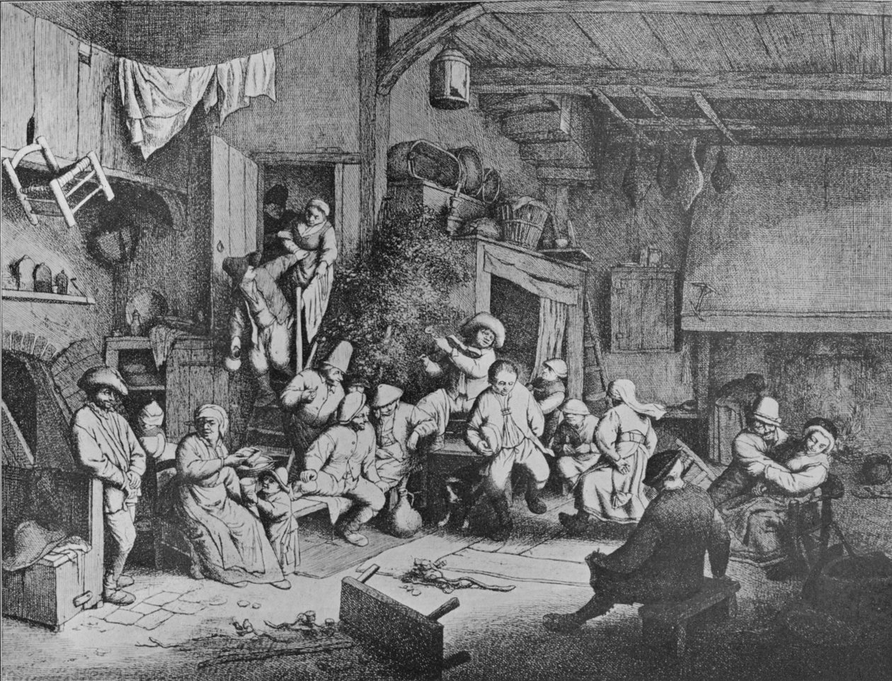 在酒馆里跳舞，1652年 作者 阿德里亚恩·扬斯（Adriaen Jansz）。范·奥斯塔德
