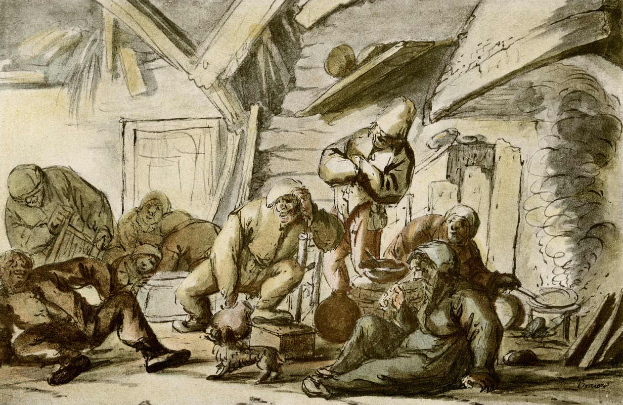 醉酒的农民在酒馆里 作者 阿德里亚恩·扬斯（Adriaen Jansz）。范·奥斯塔德