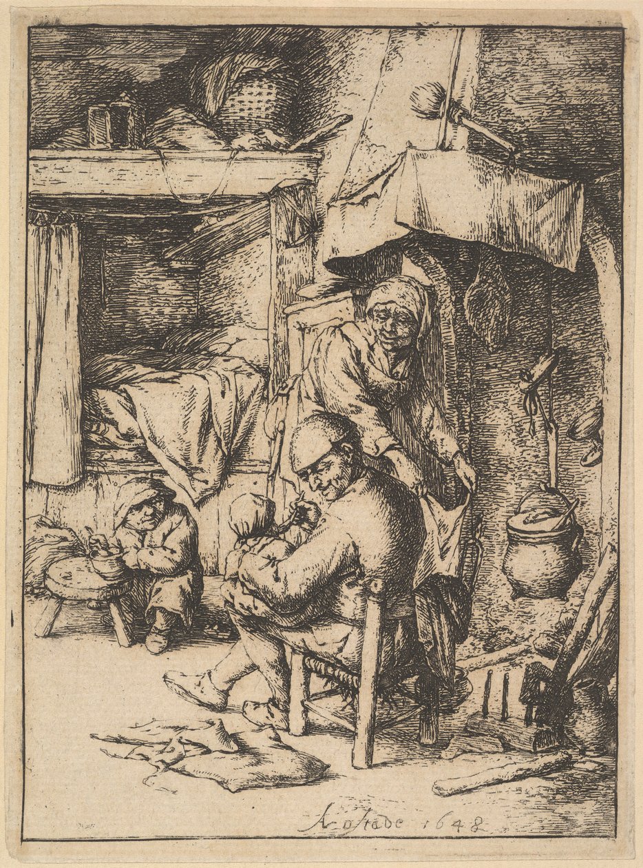 将肉汤送给婴儿的家庭之父，1610-185年。 作者 阿德里亚恩·扬斯（Adriaen Jansz）。范·奥斯塔德