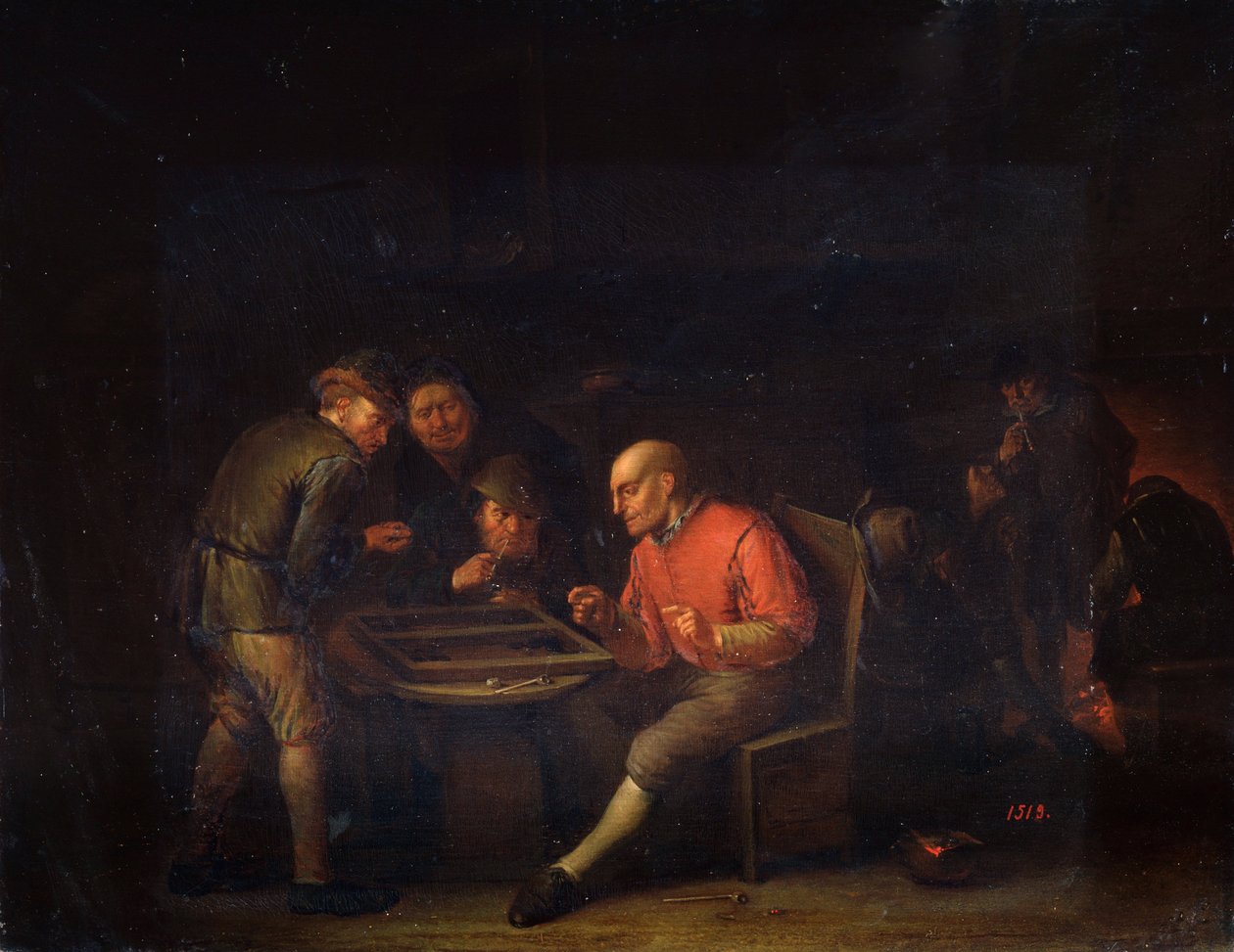 弗莱明斯玩骰子，十七世纪 作者 阿德里亚恩·扬斯（Adriaen Jansz）。范·奥斯塔德