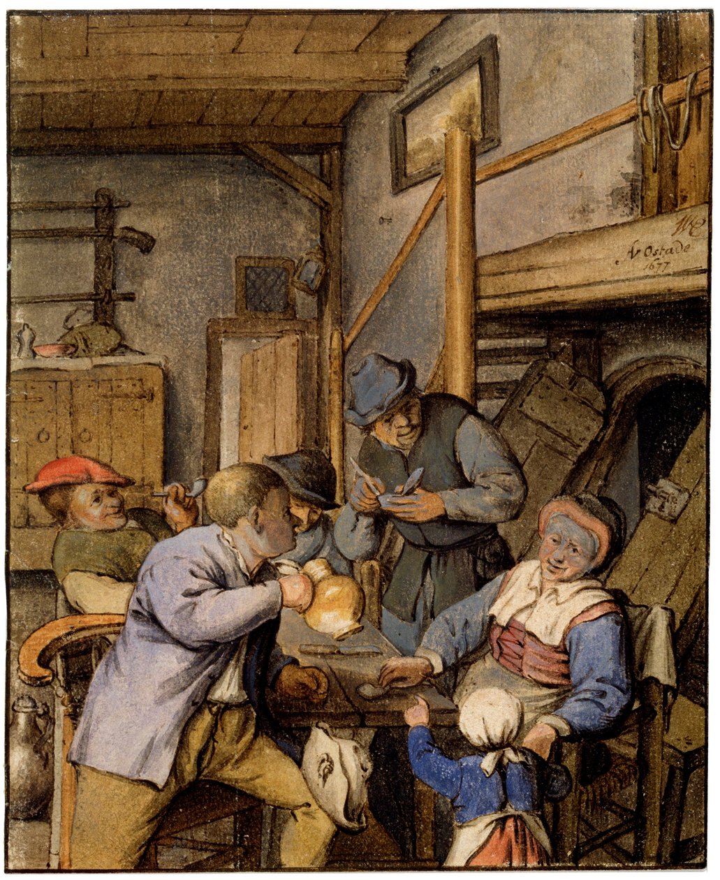在小酒馆，1677年。 作者 阿德里亚恩·扬斯（Adriaen Jansz）。范·奥斯塔德