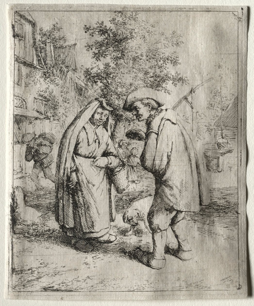 男人和一个女人交谈。 作者 阿德里亚恩·扬斯（Adriaen Jansz）。范·奥斯塔德