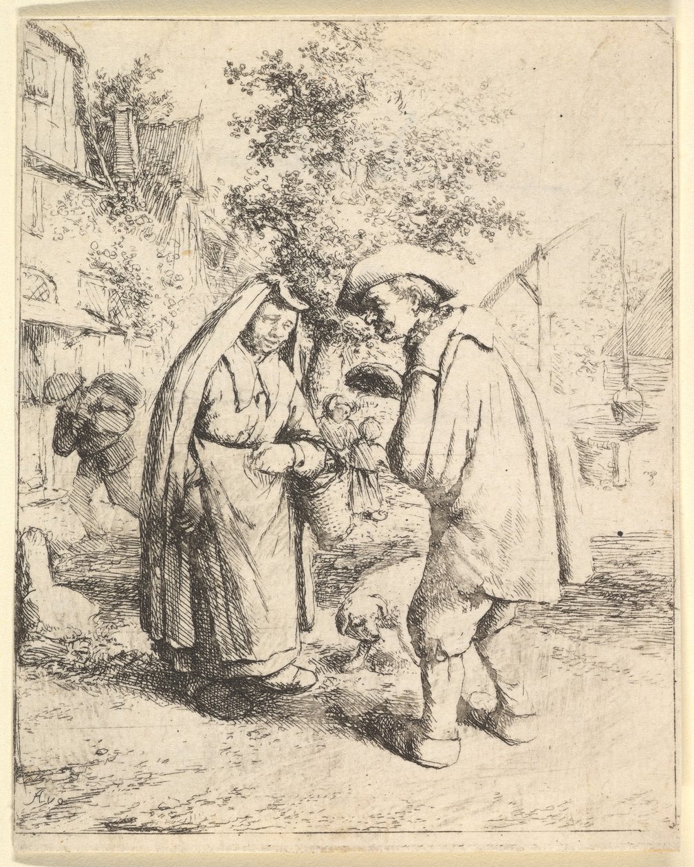 男人与女人交谈，1610-85。 作者 阿德里亚恩·扬斯（Adriaen Jansz）。范·奥斯塔德