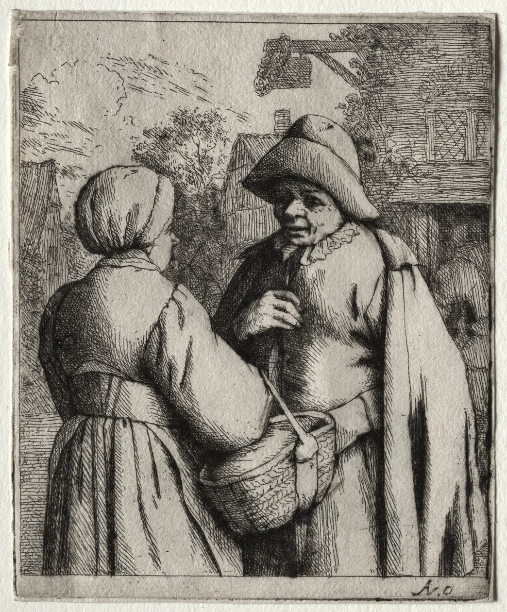 男人和女人交谈。 作者 阿德里亚恩·扬斯（Adriaen Jansz）。范·奥斯塔德