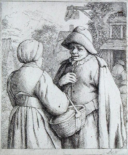 男人和女人在交谈（雕刻）。 作者 阿德里亚恩·扬斯（Adriaen Jansz）。范·奥斯塔德