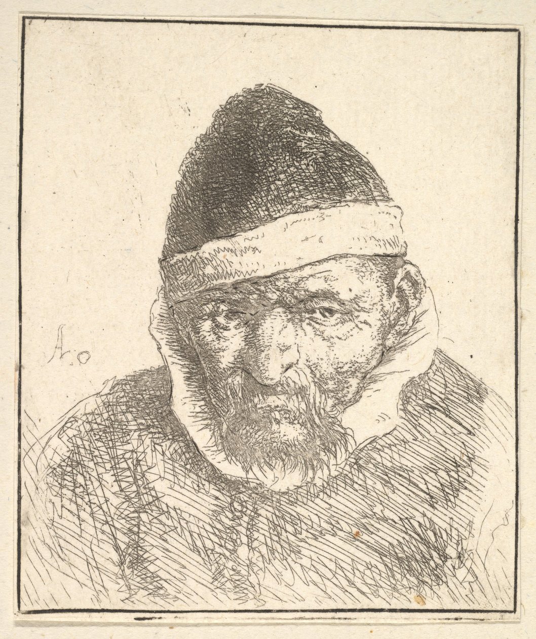 戴白领和尖帽子的老人，1610-85。 作者 阿德里亚恩·扬斯（Adriaen Jansz）。范·奥斯塔德