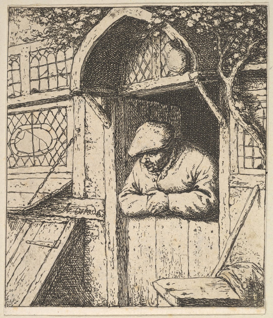 农民靠门，1610-185年。 作者 阿德里亚恩·扬斯（Adriaen Jansz）。范·奥斯塔德