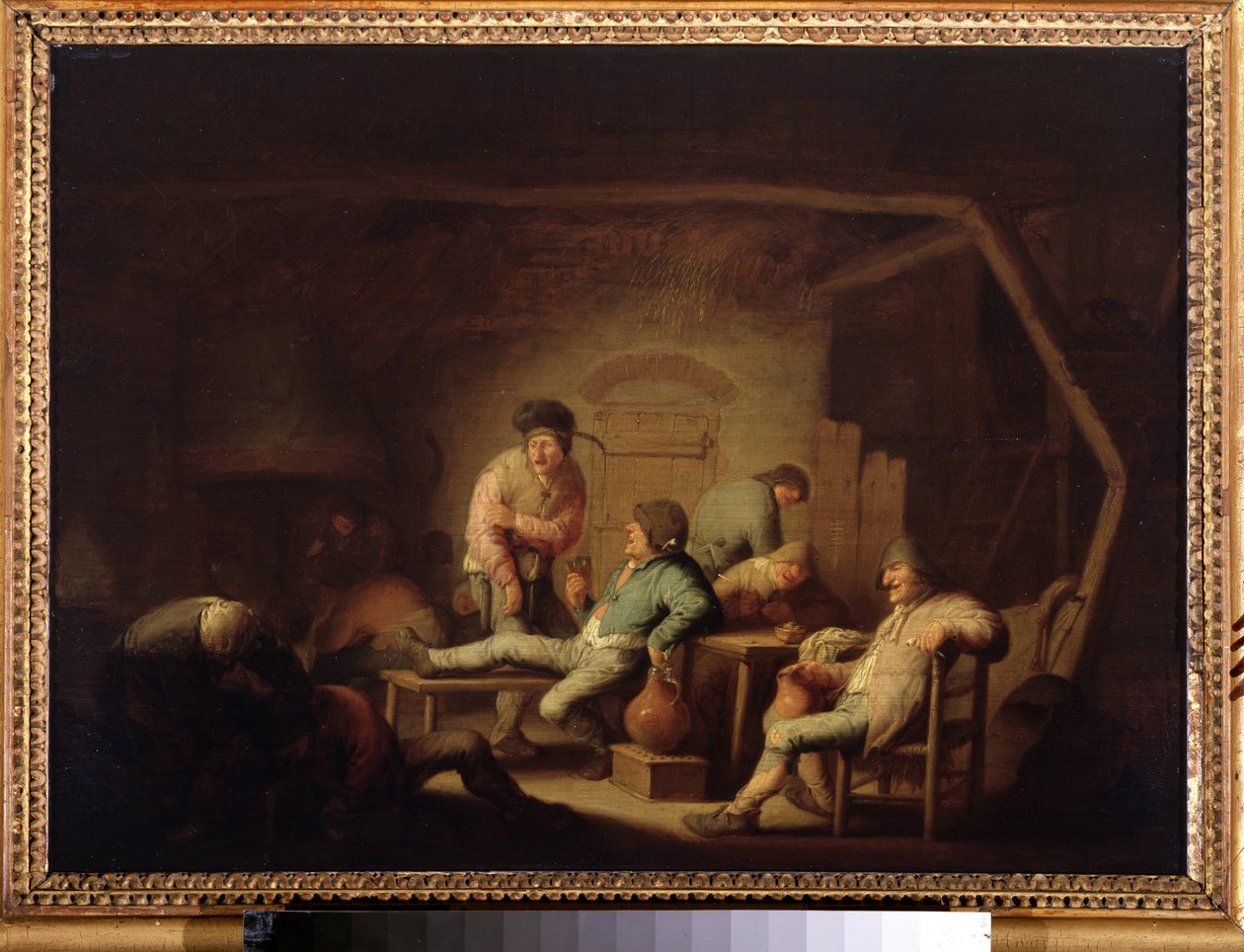 酒馆场景由 Adriaen Jansz van Ostade（1610-1685 年）创作，约创作于 1635 年。荷兰画派，巴洛克风格。木板油画。莫斯科普希金博物馆。 作者 阿德里亚恩·扬斯（Adriaen Jansz）。范·奥斯塔德