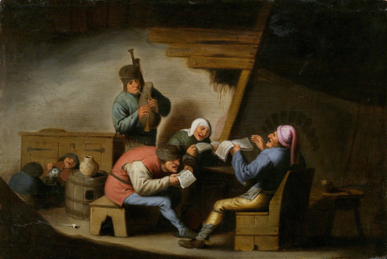 乡村歌手 - les chanteurs de village - Adriaen Jansz van Ostade (1610-1685) 的绘画 - 木头油画 - 21,8x32,2 - 布拉格国家美术馆 作者 阿德里亚恩·扬斯（Adriaen Jansz）。范·奥斯塔德