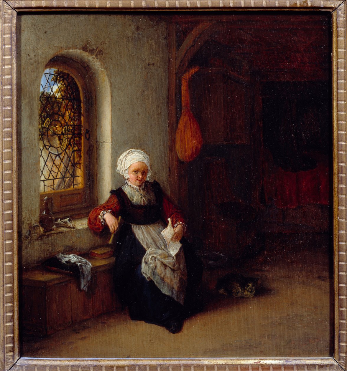 The woman has the letter. Painting by Adrien Van Ostade (1610-1685) Ec. Hol. 作者 阿德里亚恩·扬斯（Adriaen Jansz）。范·奥斯塔德