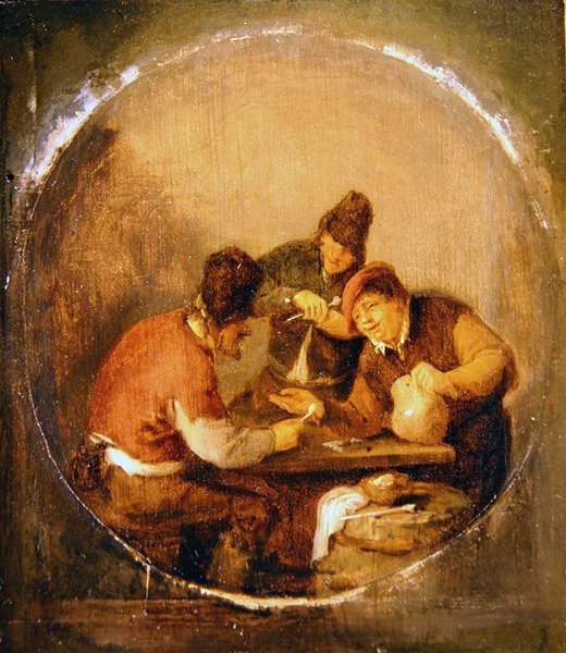 三个布尔人在酒馆里喝酒和抽烟（油画）。 作者 阿德里亚恩·扬斯（Adriaen Jansz）。范·奥斯塔德