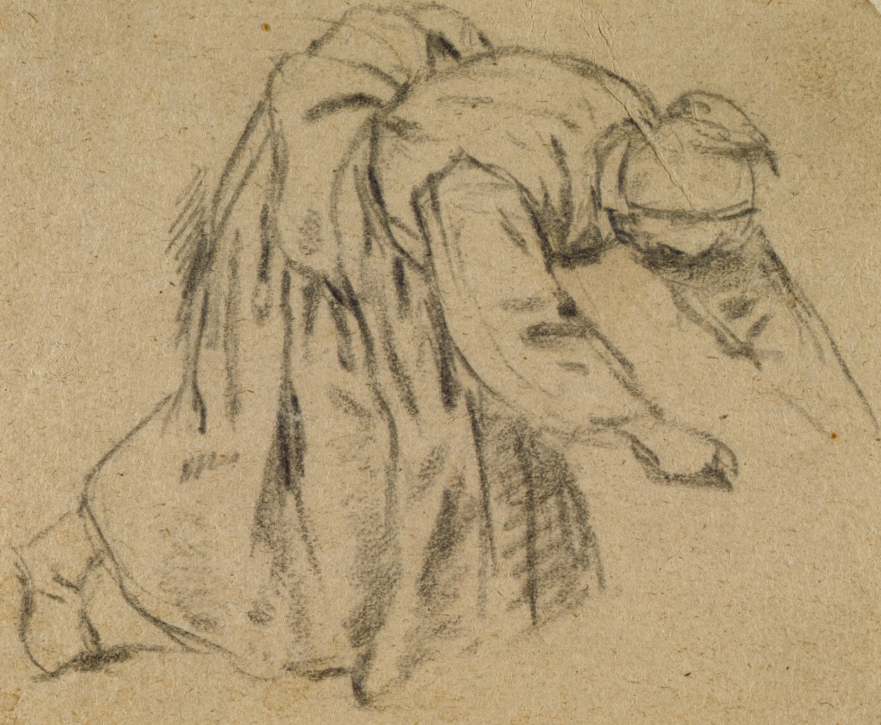 女人弯腰，1656年（粉笔在纸上） 作者 阿德里亚恩·扬斯（Adriaen Jansz）。范·奥斯塔德