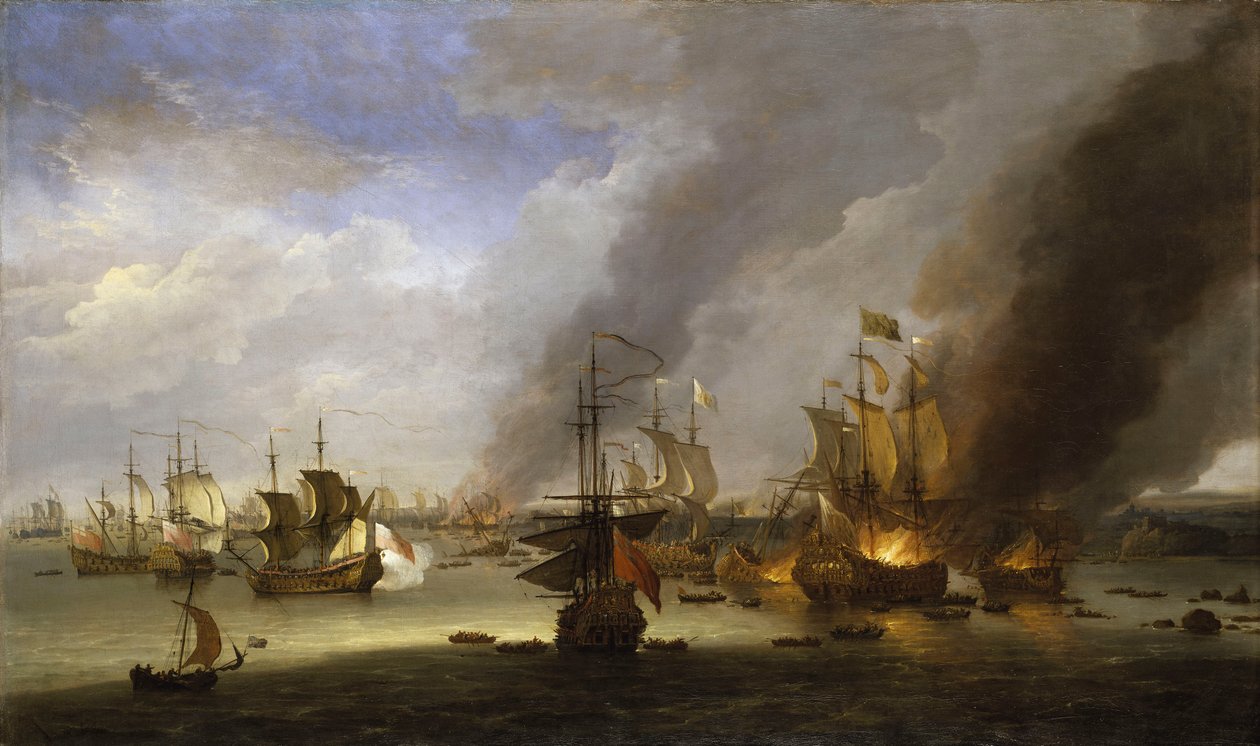 拉霍格战役中 "Soleil Royal "号被毁，1692 年 5 月 23 日，约 1700 年（油画） 作者 阿德里亚恩·范·迪斯特