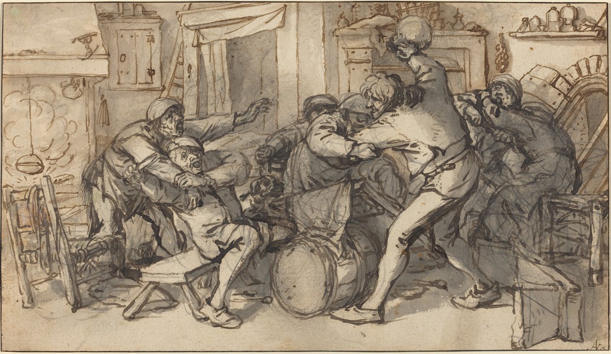 农民在酒馆里打架 作者 Adriaen van Ostade 和 Cornelis Dusart