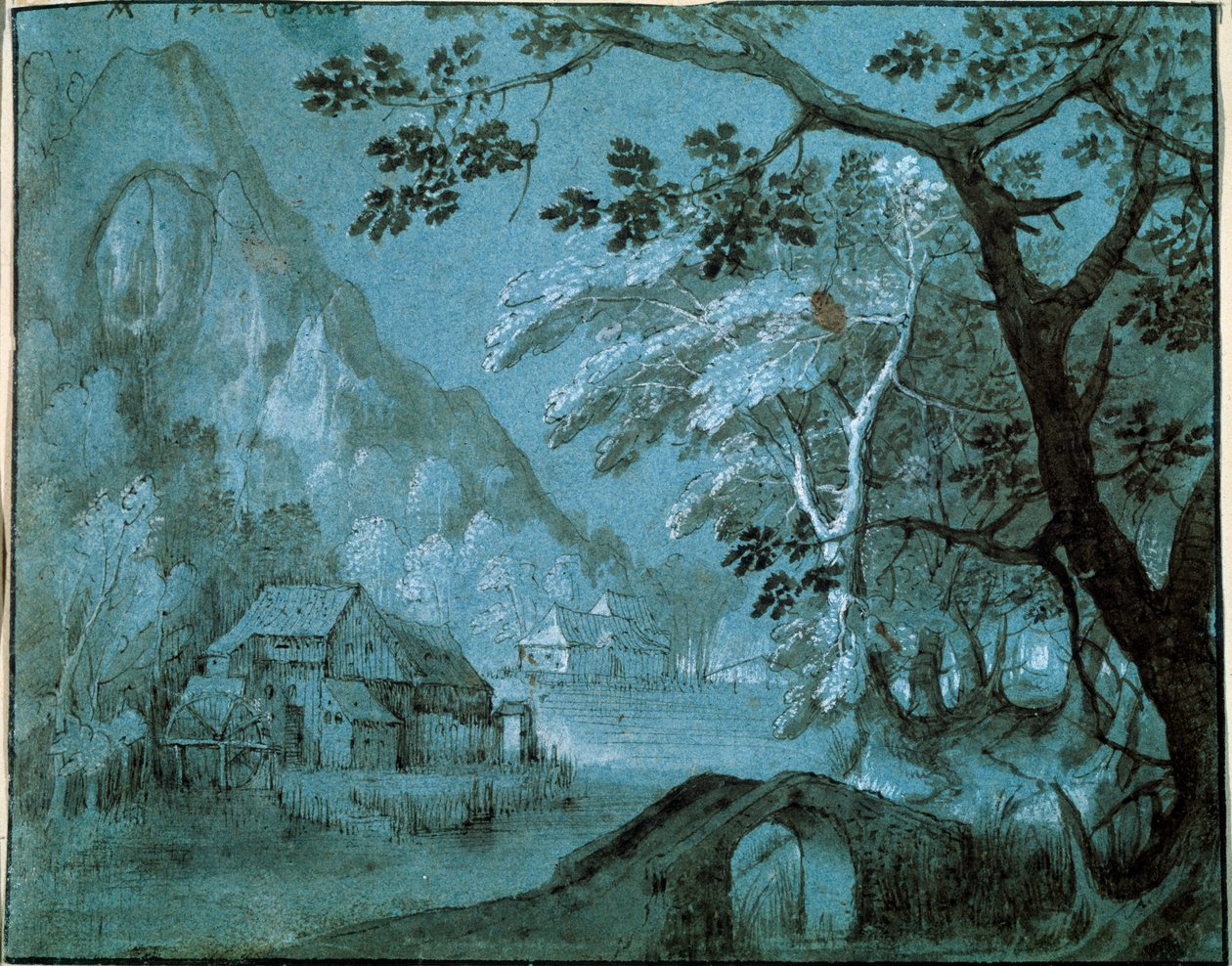 C1610-C1620S与山间湖边的磨坊风景 作者 阿德里亚恩·范·斯塔贝姆