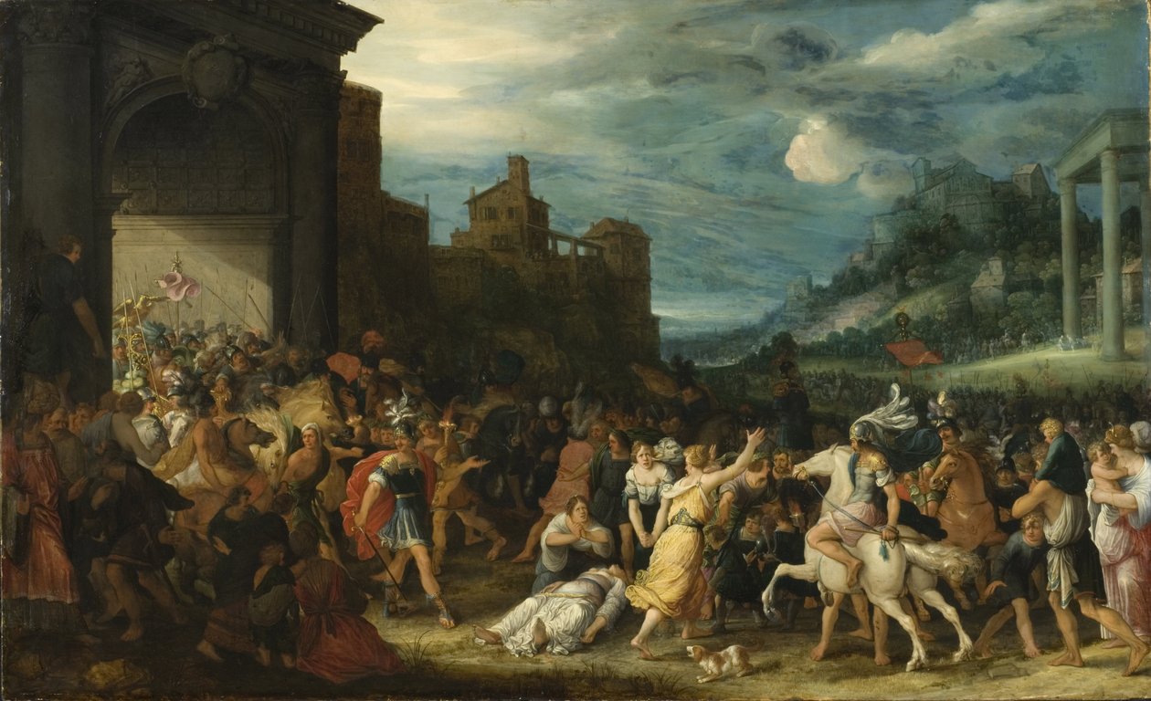 Les Horace entrent dans Rome - The Horatii Entering Rome，Stalbemt, Adriaen, van (1580-1662)。 木头上的油。 尺寸：67x109 厘米。 斯德哥尔摩国家博物馆 作者 阿德里亚恩·范·斯塔贝姆
