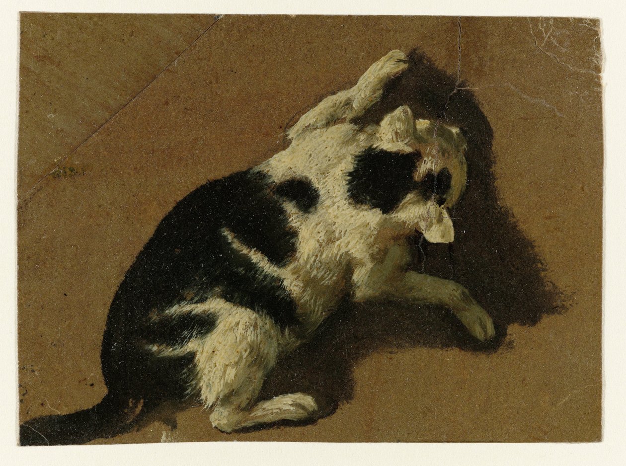 猫在墙边玩耍 作者 Adriaen van de Velde（归属于）