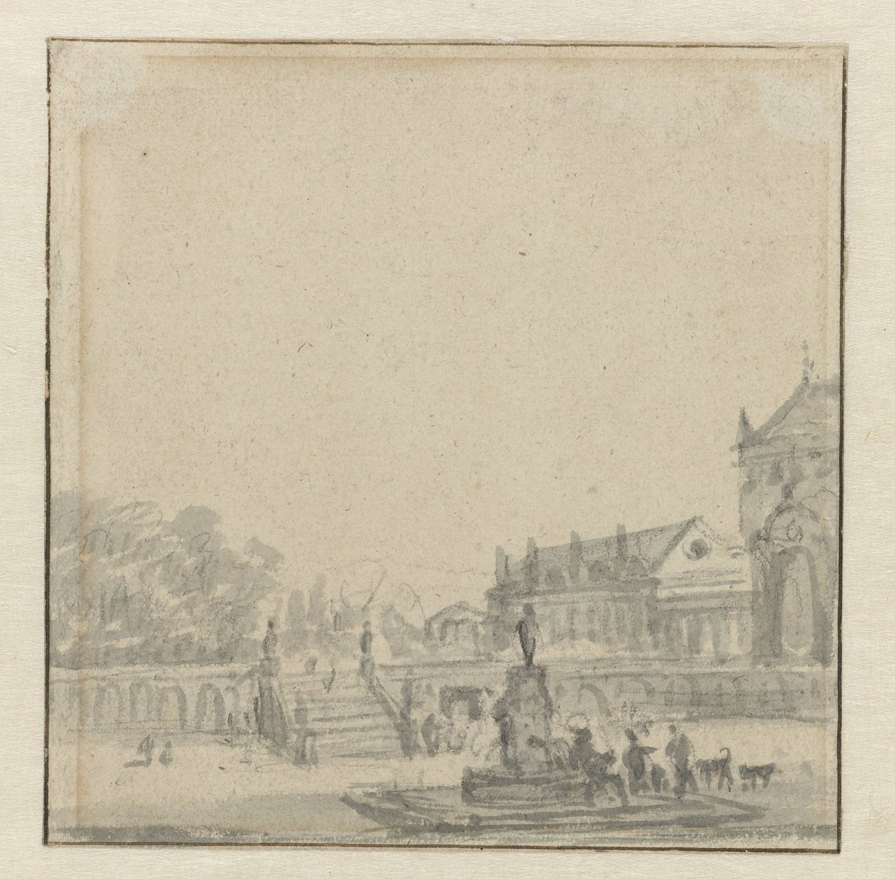 带喷泉的宫殿庭院 作者 Adriaen van de Velde（可能）