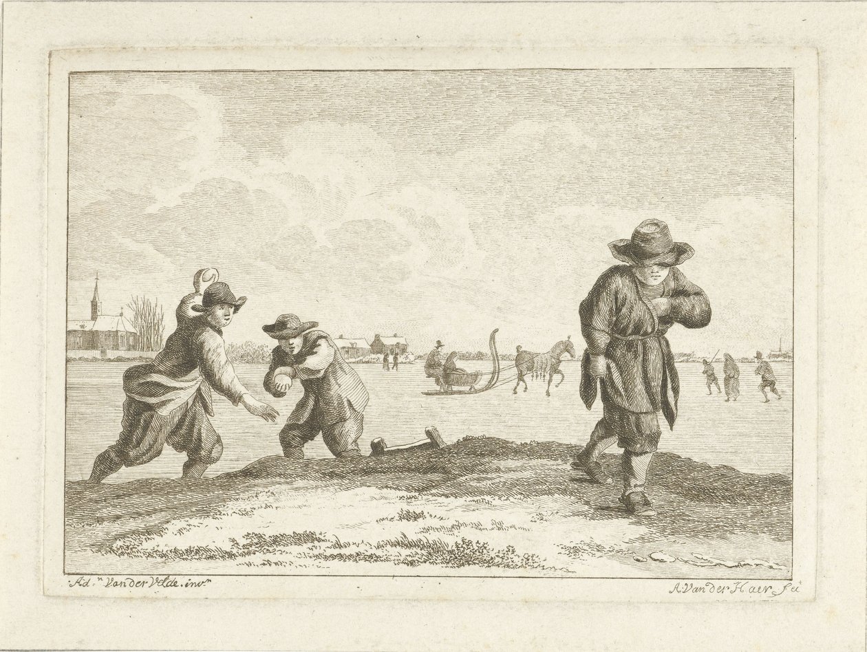 雪球投掷者，Anthonij van der Haer刻，约1745-85年（蚀刻） 作者 阿德里亚恩·范·德·韦尔德
