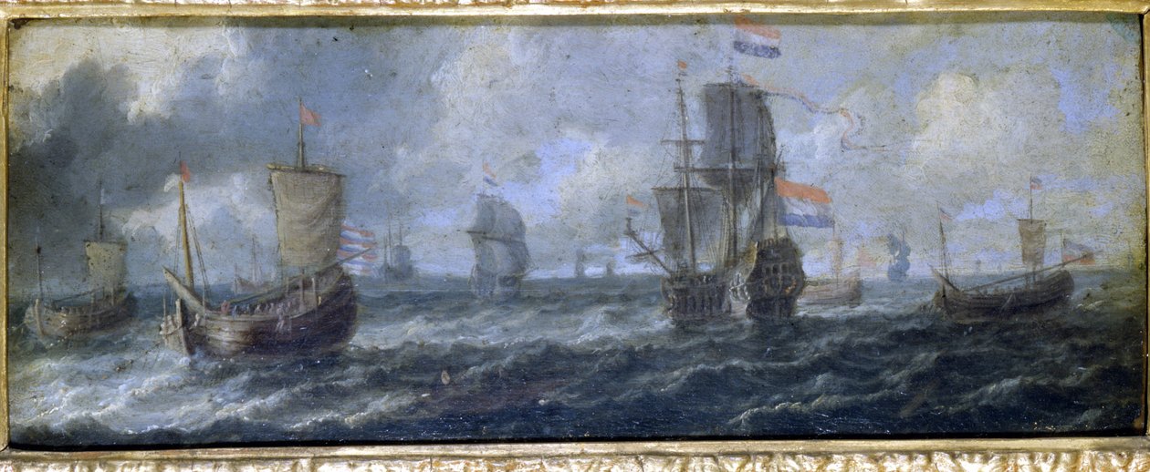 The Dutch Navy. Oil painting by A. van de Welde. 17th century.Museo del Castello de Milan 作者 阿德里亚恩·范·德·韦尔德