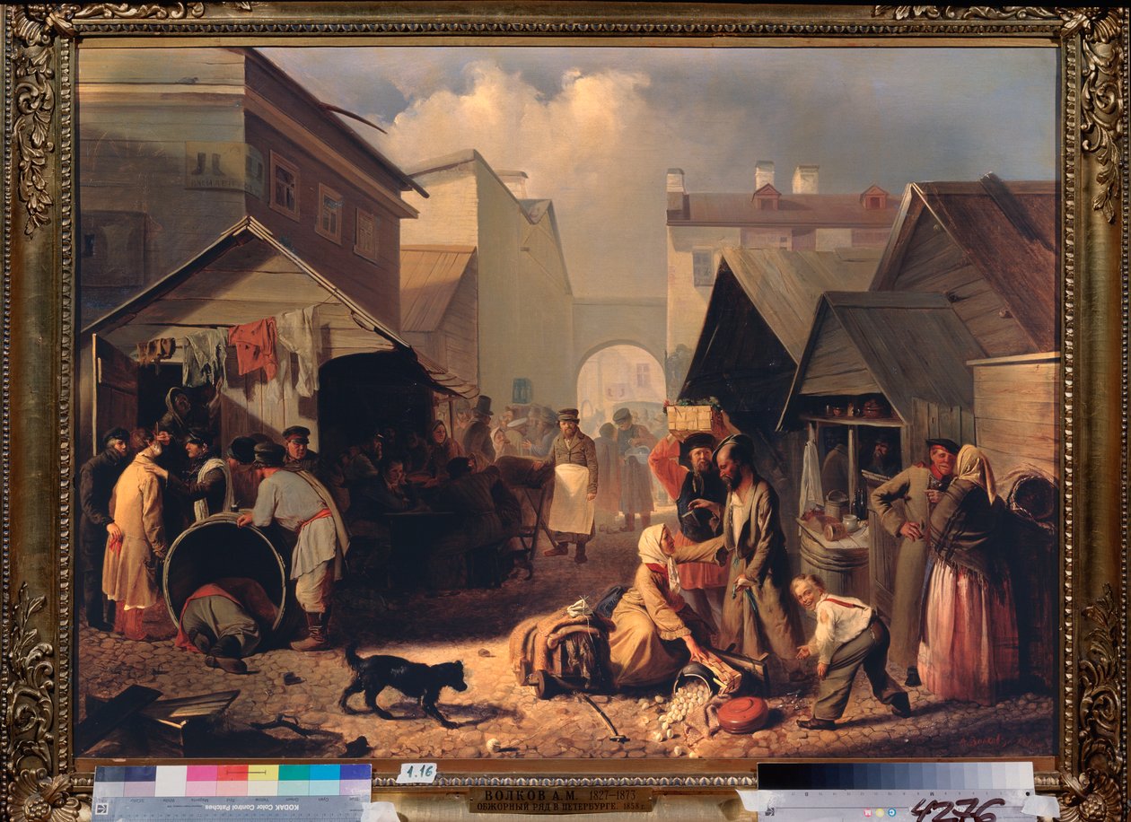 Buvette a Saint Petersbourg（圣彼得堡的小吃摊）--阿德里安-马尔科维奇-沃尔科夫（1827-1873 年）的绘画，纸上水彩 作者 阿德里安·马尔科维奇·沃尔科夫