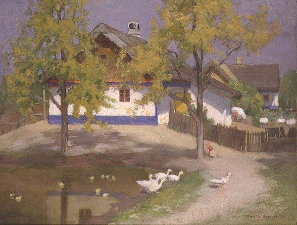 卡洛沙的斯拉夫人小屋，约1905-07（木板油画） 作者 阿德里安·斯科特·斯托克斯