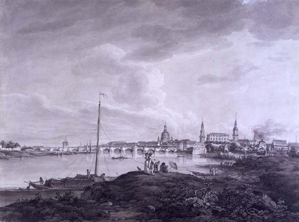 德累斯顿风景，约1788年（纸上水墨画）。 作者 阿德里安·辛格