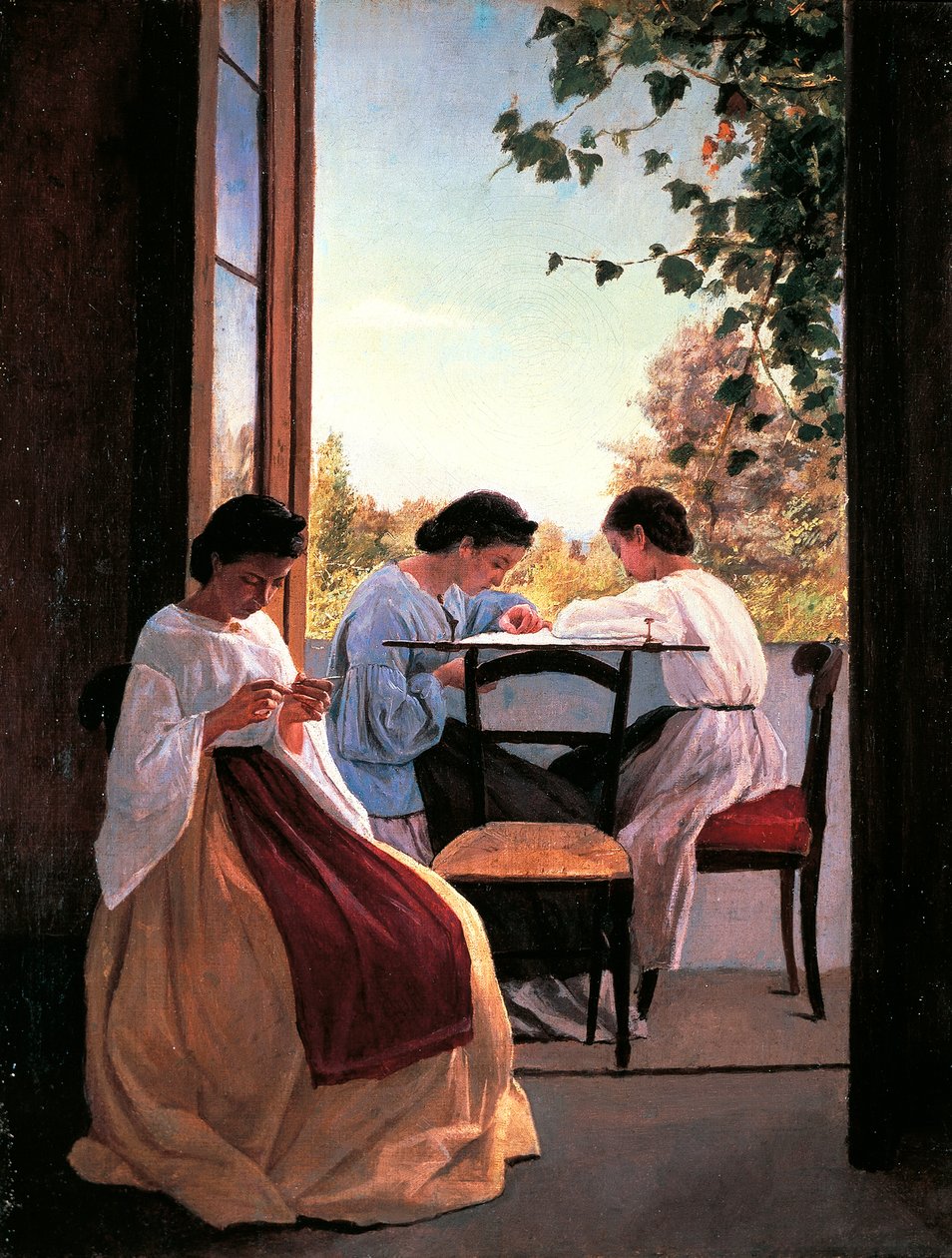 阿德里亚诺·切西奥尼 (Adriano Cecioni)（1836-1886）的刺绣者，布面油画，52x41 厘米细节 作者 阿德里亚诺·塞乔尼