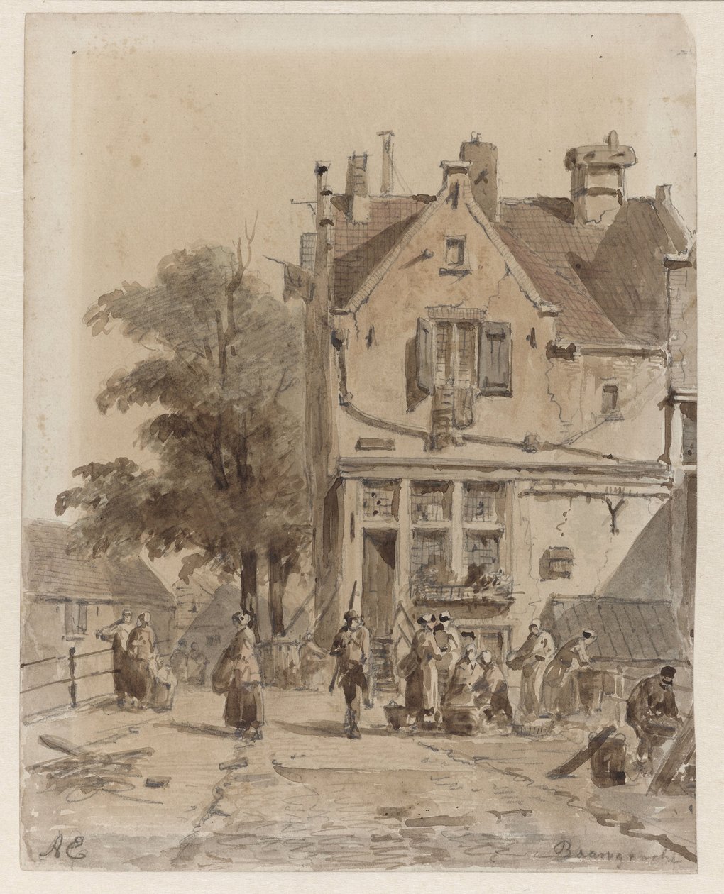 阿姆斯特丹 Baangracht 小桥上的景色，小贩正在兜售食品
Baangracht （物品上的标题） 作者 阿德里安努斯·埃弗森
