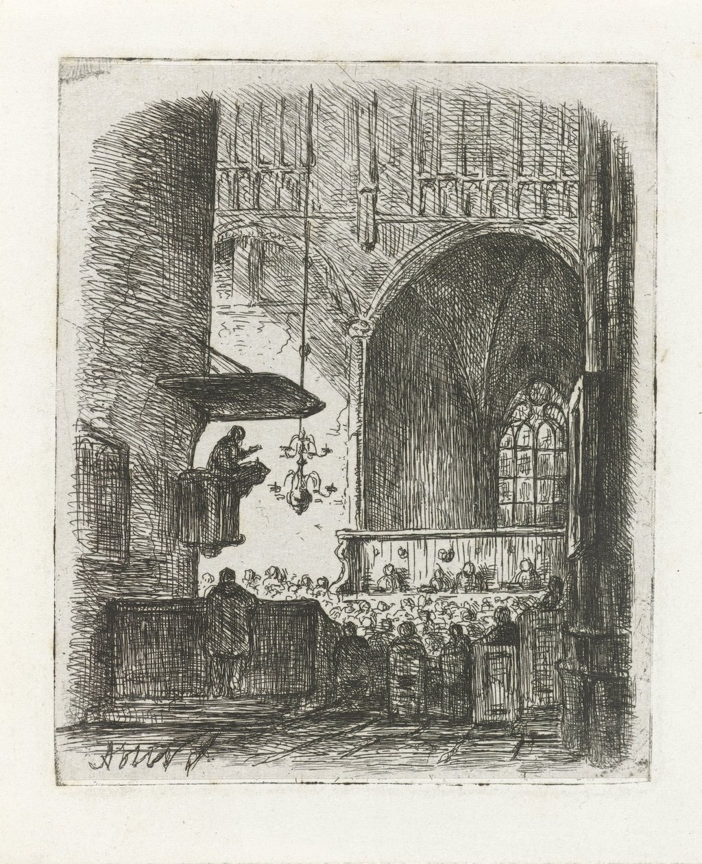 教堂内部与教堂礼拜 作者 Adrianus Wilhelmus Nieuwenhuyzen
